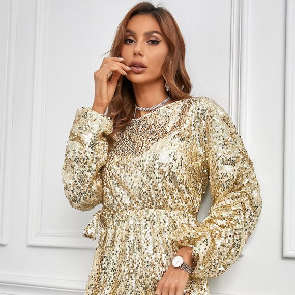 Sequin Long Sleeve Mini Dress - Picture 2 of 7